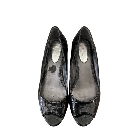 Alfani Step N Flex Black Alligator Patent Leather Peep Toe Wedge Heel/ 5.5M - Picture 1 of 10